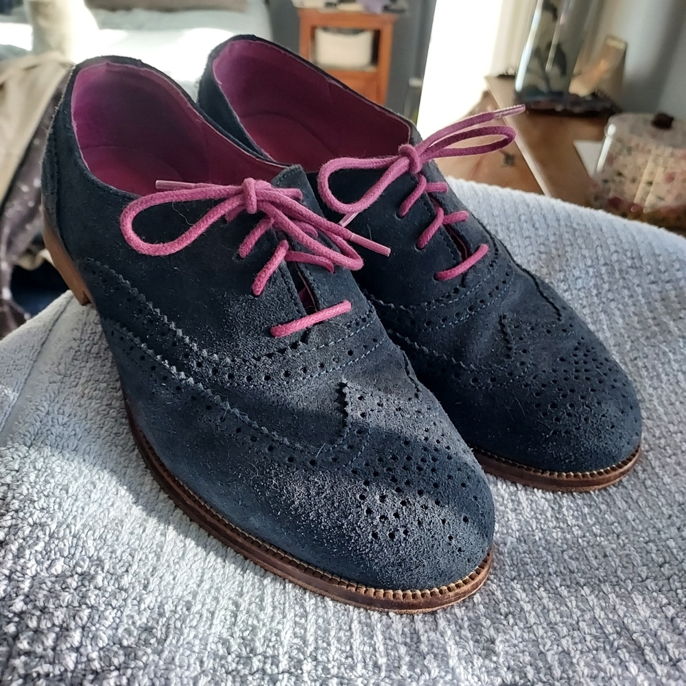 Boden Navy Suede Brogues with Pink Interiors And Laces